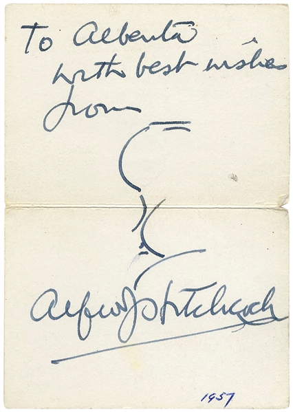 Alfred Hitchcock Signed Self-Portrait Sketch of His Famous Profile